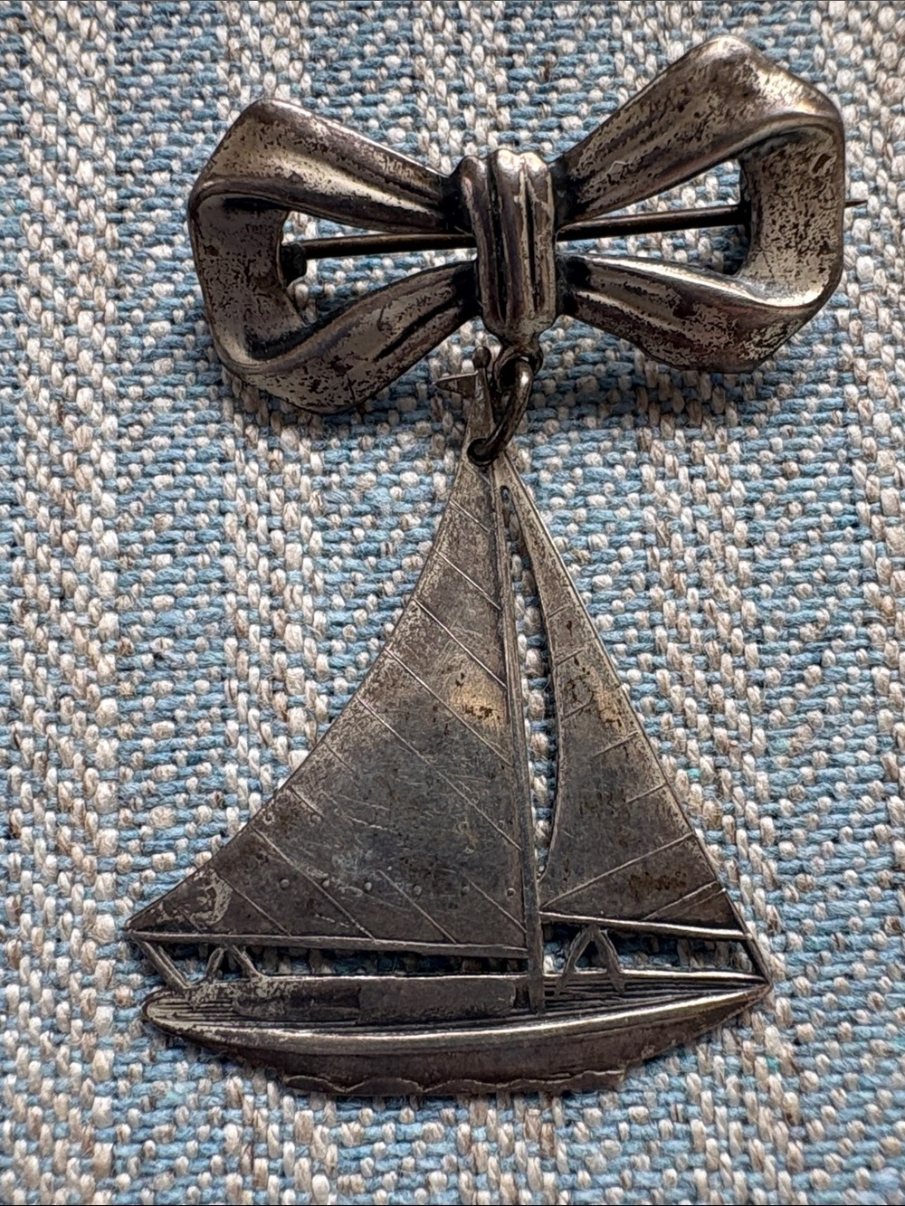 Vintage Sterling Silver Sailboat Bow Pin Brooch